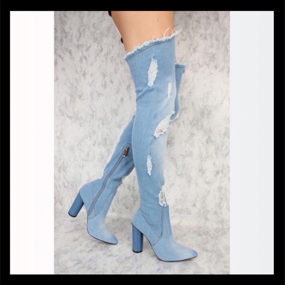 ❤️Size 7.5 Cape Robbin Denim Thigh High Boots - Picture 4 of 6